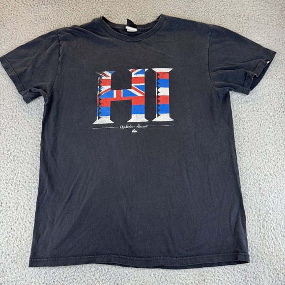Quiksilver Shirt Mens Large Black Hawaii‎ HI Flag Graphic Tee Surf Skater Casual - Picture 1 of 10